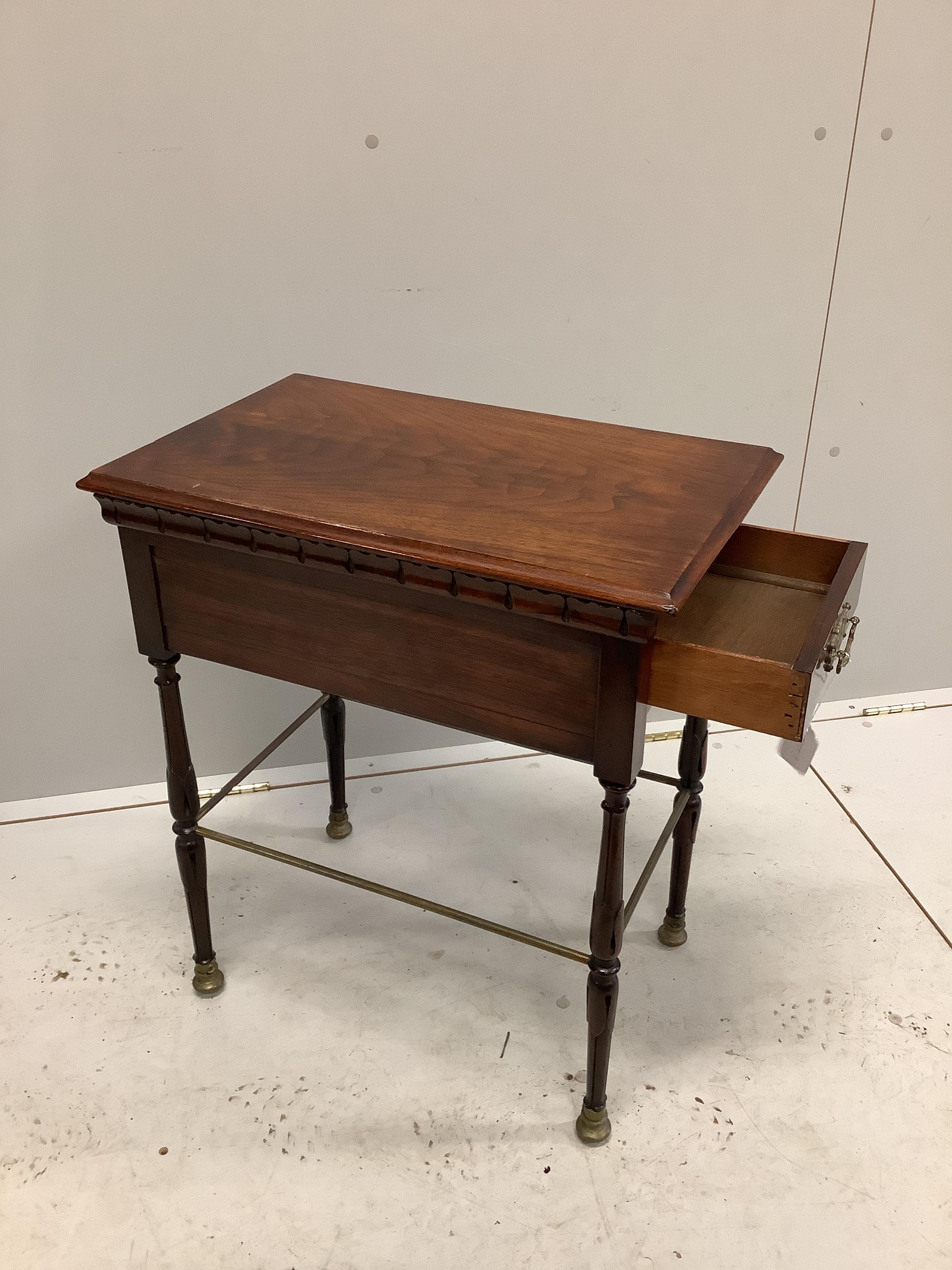 A Victorian style mahogany occasional table, width 36cm, depth 58cm, height 67cm